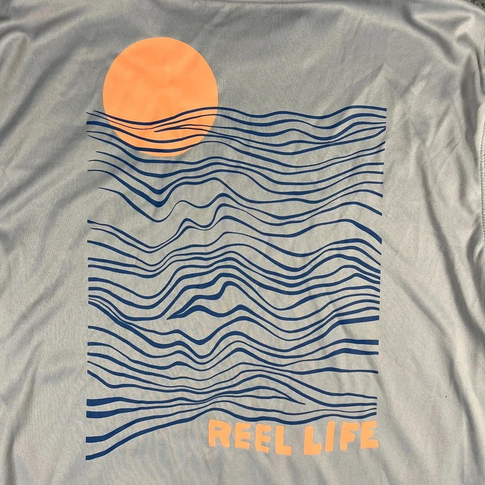 Reel Life Mens Rash Guard Shirt Small Gray UV Sun Protection Long Sleeve Swim